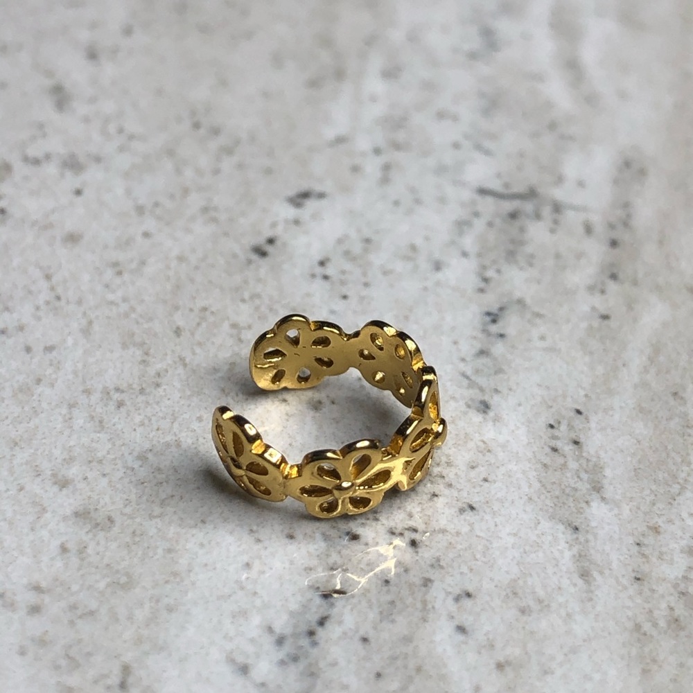 925 Sterling Silver Gold Flower Ear Cuff - Picture 4 of 16
